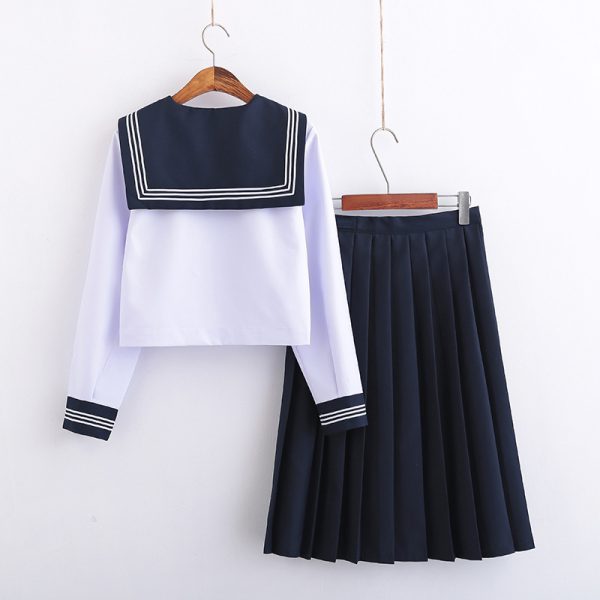 White Three Books JK Uniform Sailor Uniform Female Long Sleeve Student Uniform pleated Skirt Graduation Class Uniform School - Image 7