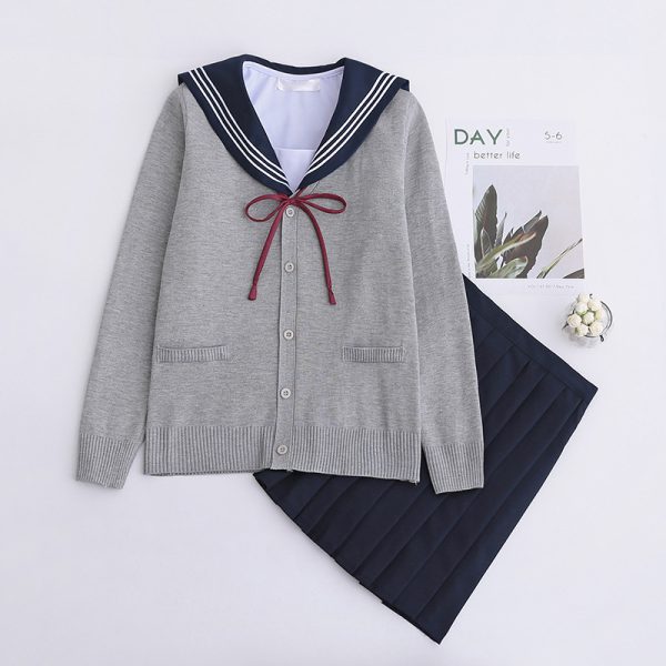 White Three Books JK Uniform Sailor Uniform Female Long Sleeve Student Uniform pleated Skirt Graduation Class Uniform School - Image 6