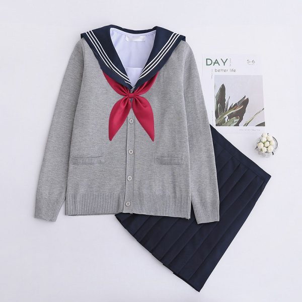 White Three Books JK Uniform Sailor Uniform Female Long Sleeve Student Uniform pleated Skirt Graduation Class Uniform School - Image 4