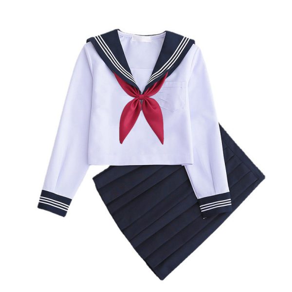 White Three Books JK Uniform Sailor Uniform Female Long Sleeve Student Uniform pleated Skirt Graduation Class Uniform School - Image 3
