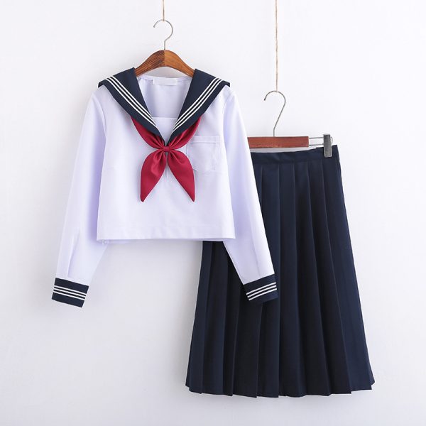 White Three Books JK Uniform Sailor Uniform Female Long Sleeve Student Uniform pleated Skirt Graduation Class Uniform School - Image 9