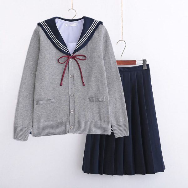 White Three Books JK Uniform Sailor Uniform Female Long Sleeve Student Uniform pleated Skirt Graduation Class Uniform School - Image 2