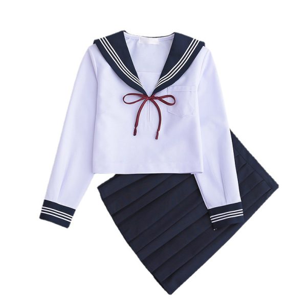 White Three Books JK Uniform Sailor Uniform Female Long Sleeve Student Uniform pleated Skirt Graduation Class Uniform School - Image 5